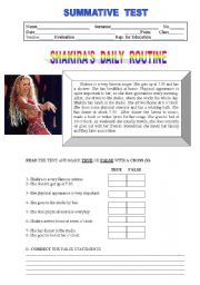 English Worksheet: Shakiras daily routine - Test or worksheet