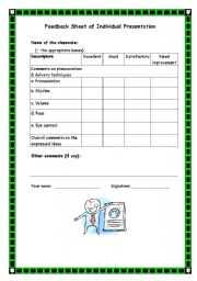 English Worksheet: Individual Presentation Rubric