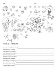 English Worksheet: Animals, there is -are