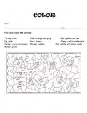 English Worksheet: Color animals
