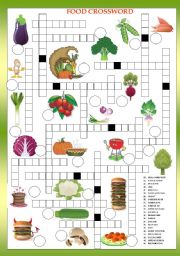 English Worksheet: FOOD CROSSWORD B&W + KEY INCLUDED