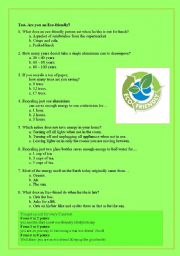 English Worksheet: Quiz. Are you eco-friendly?