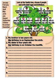 English Worksheet: birthdays & family
