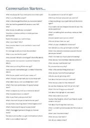 English Worksheet: Conversation Starters