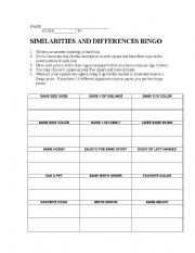 English Worksheet: Personal bingo game