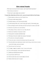 English Worksheet: work related proverbs