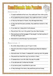 English Worksheet: 2 exercise Rewrite the Conditional sentences (0,1,2,3) into passive voice