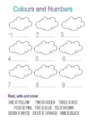 English Worksheet: Colurs and Numbers