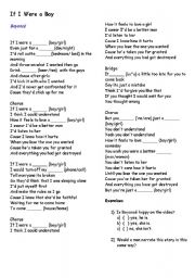 English Worksheet: If I were a boy-Music