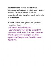 English Worksheet: Story sentence starters