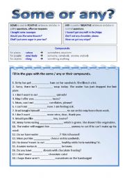 English Worksheet: Some or any? Gap-fill-in and matching 
