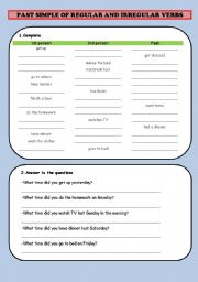 English Worksheet: Past simple of regular and irregular verbs