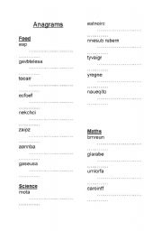 English Worksheet: Food Anagrams