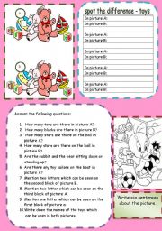 English Worksheet: find the difference - toys