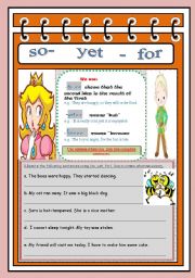 English Worksheet: So / Yet  / For