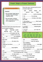 English Worksheet: present simple or present continuous