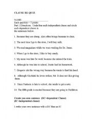 English Worksheet: Clauses