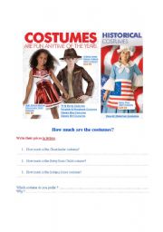 English worksheet: How much are the costumes?