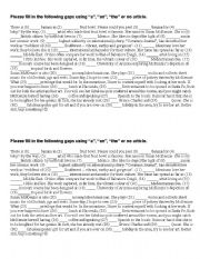 English Worksheet: Article Exercise