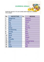 English Worksheet: Describing animals