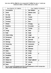 English worksheet: 7th grade vocabulary exam