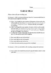 English Worksheet: Gold and Silver - numeracy task