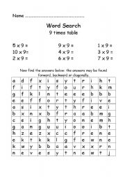 English worksheet: 9 times table