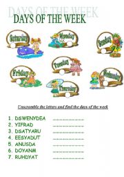 English Worksheet: Days of the week