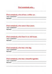 English worksheet: Find somebody who drinks cold tea (simple adjectives, yes-no questions)