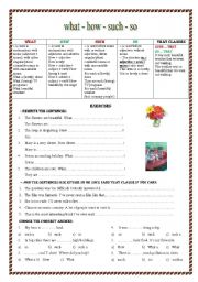 English Worksheet: what, how, such, so
