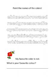 English worksheet: paint the names of the colors