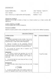 English worksheet: Lesson Plan Division by 2 digit number