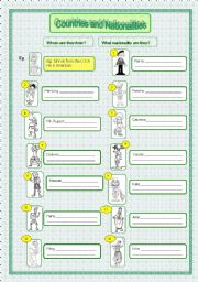 English worksheet: countries and nationalities