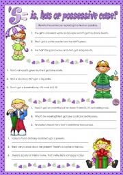 English Worksheet: S= Is, Has or Possessive Case?