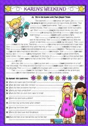 English Worksheet: Karens Weekend ***Past Simple - Reading*** (B&W+KEY included)