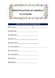 English worksheet: Identification of oneself to others