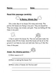 English worksheet: Reading Comprehension