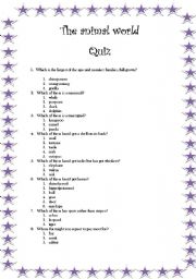 English worksheets: Animal quiz English worksheets: Animal quiz