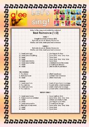 English Worksheet: GLEE SERIES   SONGS FOR CLASS! S01E20  TWO SONGS  FULLY EDITABLE WITH KEY!  PART 1/2