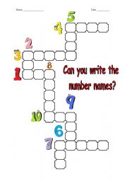 English Worksheet: number names