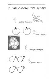 English worksheet: I can colour the fruits