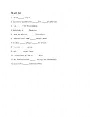 English worksheet: In, At. On