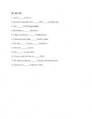 English Worksheet: In, At. On