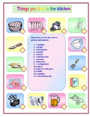 English Worksheet: Things you find in the kitchen