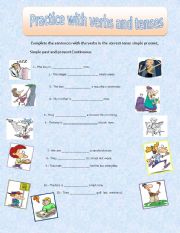 English worksheet: Practice with verbs and tenses 