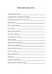 English worksheet: Find someone who