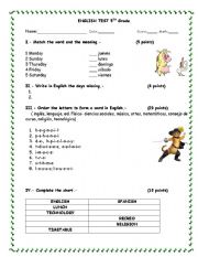 English Worksheet: Days of the week and subjects in English