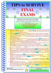 English Worksheet: Tips to SURVIVE FINAL EXAMS