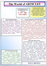 English Worksheet: The World of Articles