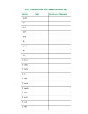 English Worksheet: Regular and Irregular verbs 